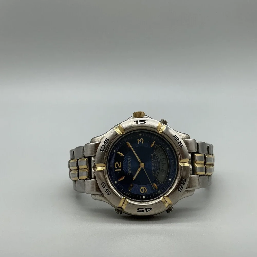 Armitron 20/4214-43 Mens Watch 39mm Blue Dial Two Tone Bracelet New Battery 7